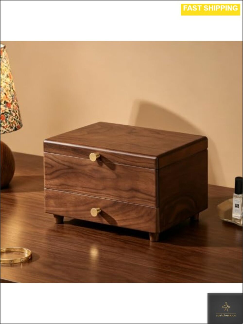 Solid Black Walnut Wooden Jewelry Box 3 Layer Organizer with Feet
